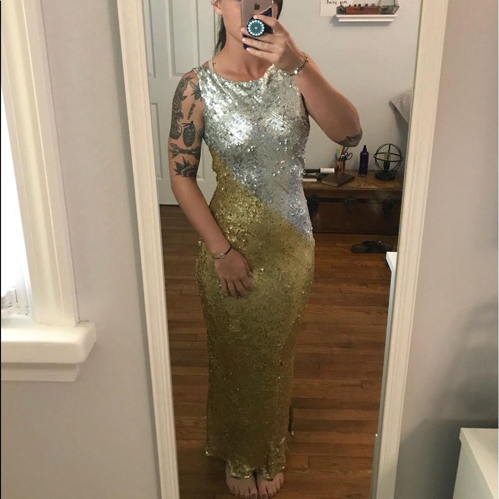 Silver and gold sequin ball dress